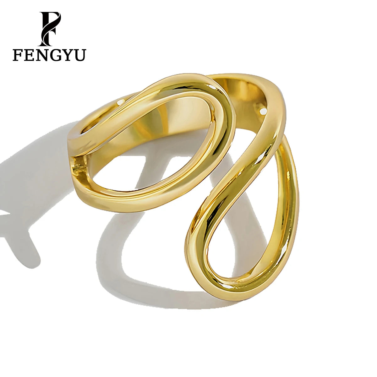 18K Gold Irregular Abstract Double Loop Ring Womens 925 Sterling Silver Fashion Adjustable Rings Custom Fine Jewelry Wholesale