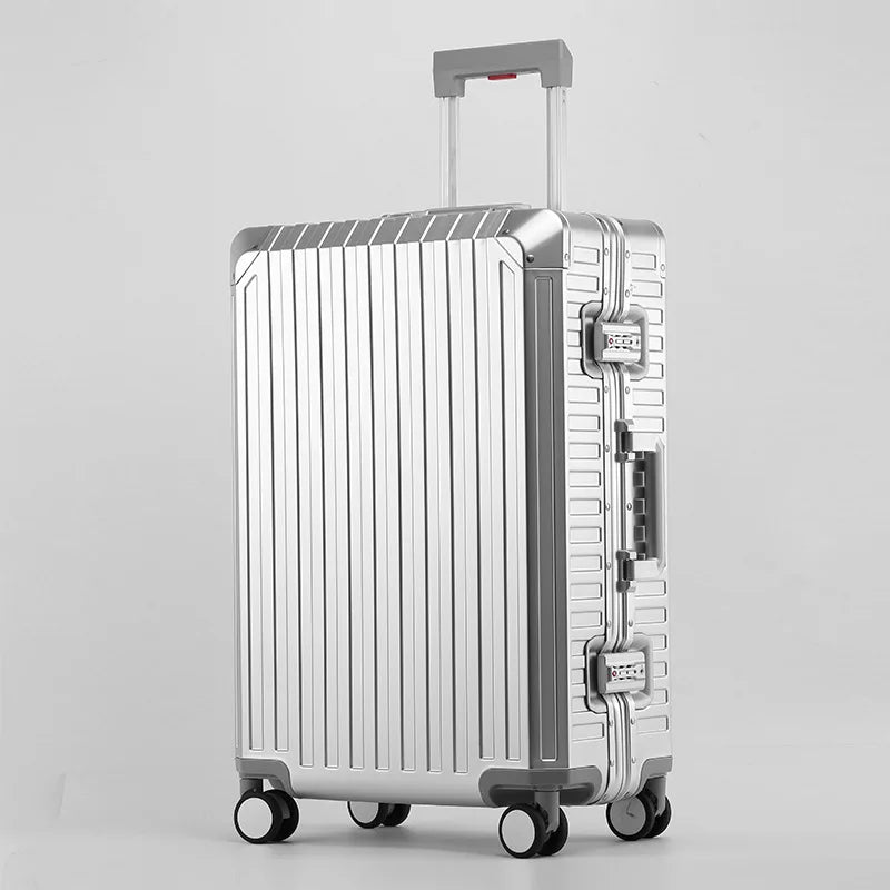 Germany Ins Hot Selling 100% Aluminum-Magnesium Alloy Suitcase Luggage 20\"24\"26\"29\" Metal Trolley Suitcases