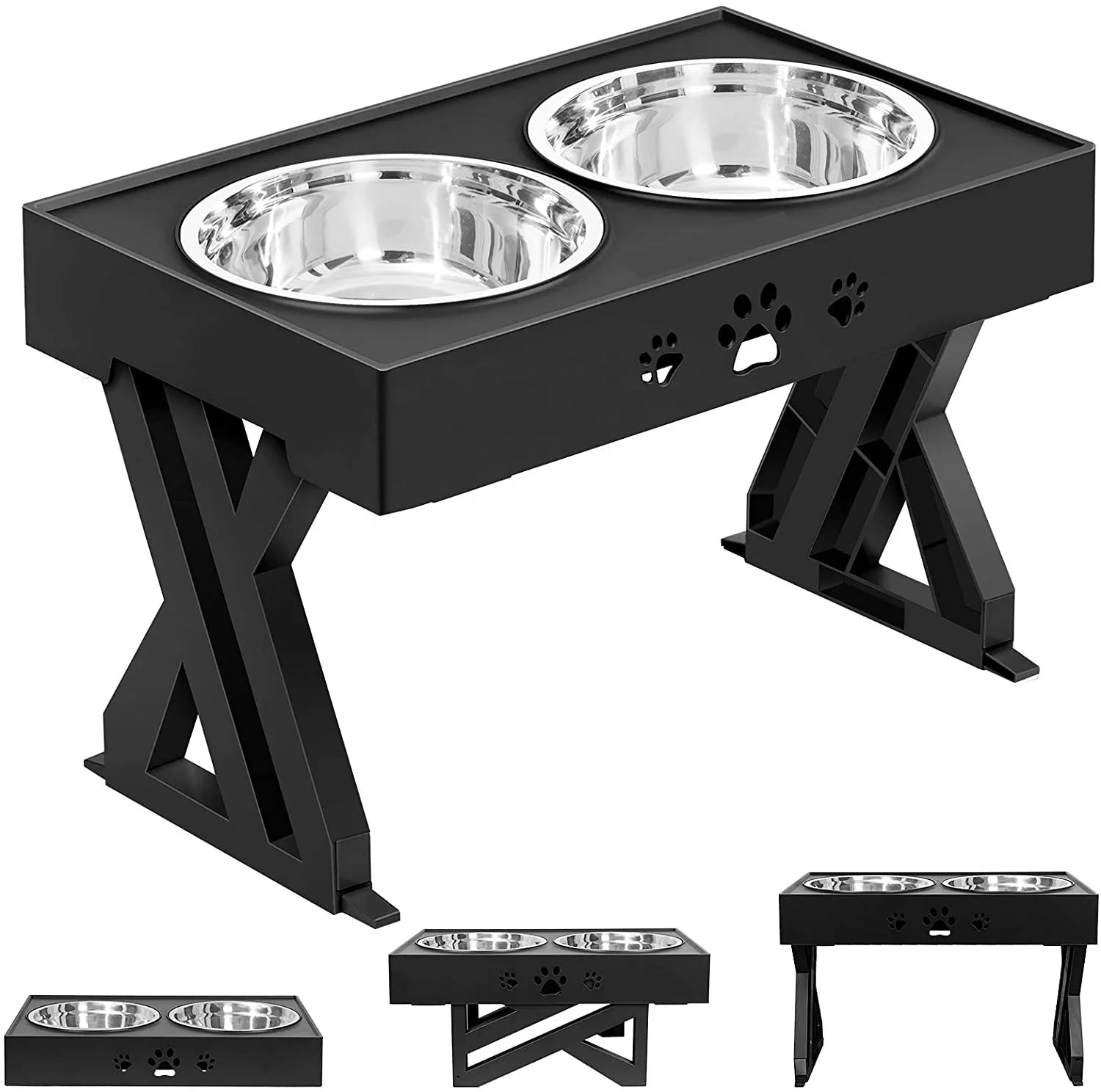 Wholesale Luxury Foldable Adjustable Height Elevated Non-Slip 2 Stainless Steel Dog Bowls Pet Bowl With Stand for Food and Water