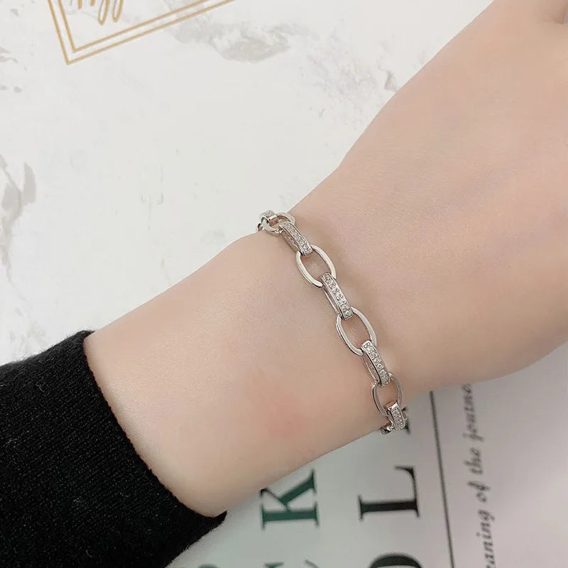 Wholesale Silver Bracelet Jewelry Women Full-diamond Rhodium Plated 925 Sterling Silver Tennis Bracelet