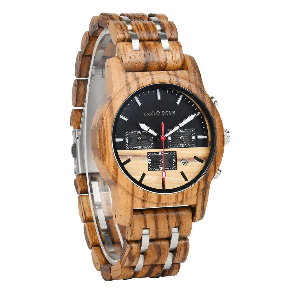 Curren Luxury Quartz Chronograph Wristwatch Japan Movement Luminous Antique Wood Watch for Men