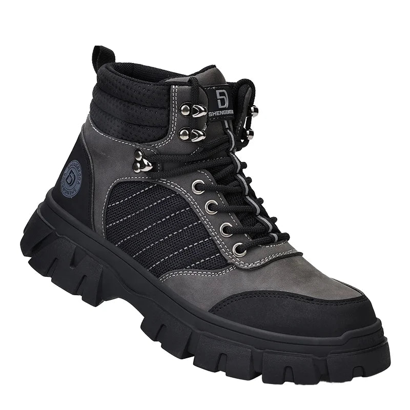 AMAWEI Unisex Work Safety Shoes for Winter Summer Spring Autumn Anti-Puncture Anti- Smashing Leather with Steel Toe