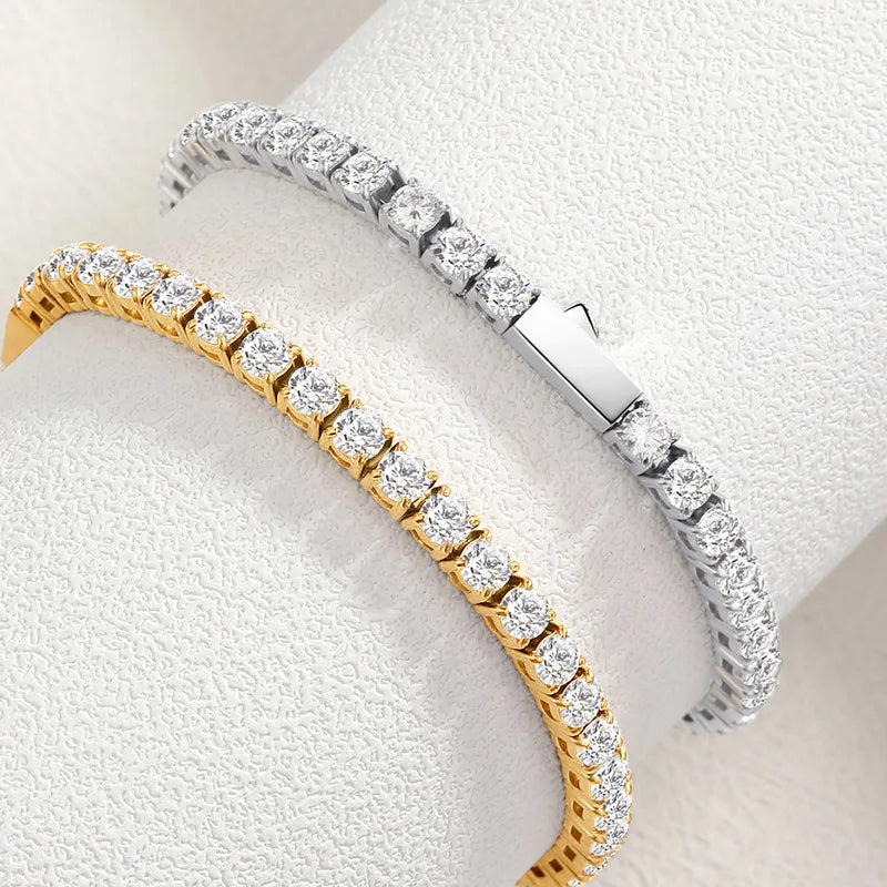 14K 18K Real Gold Plated 5A Cubic Zirconia Classic Stainless Steel Tennis Bracelet Jewelry Fashion Trendy Gift for Women Men