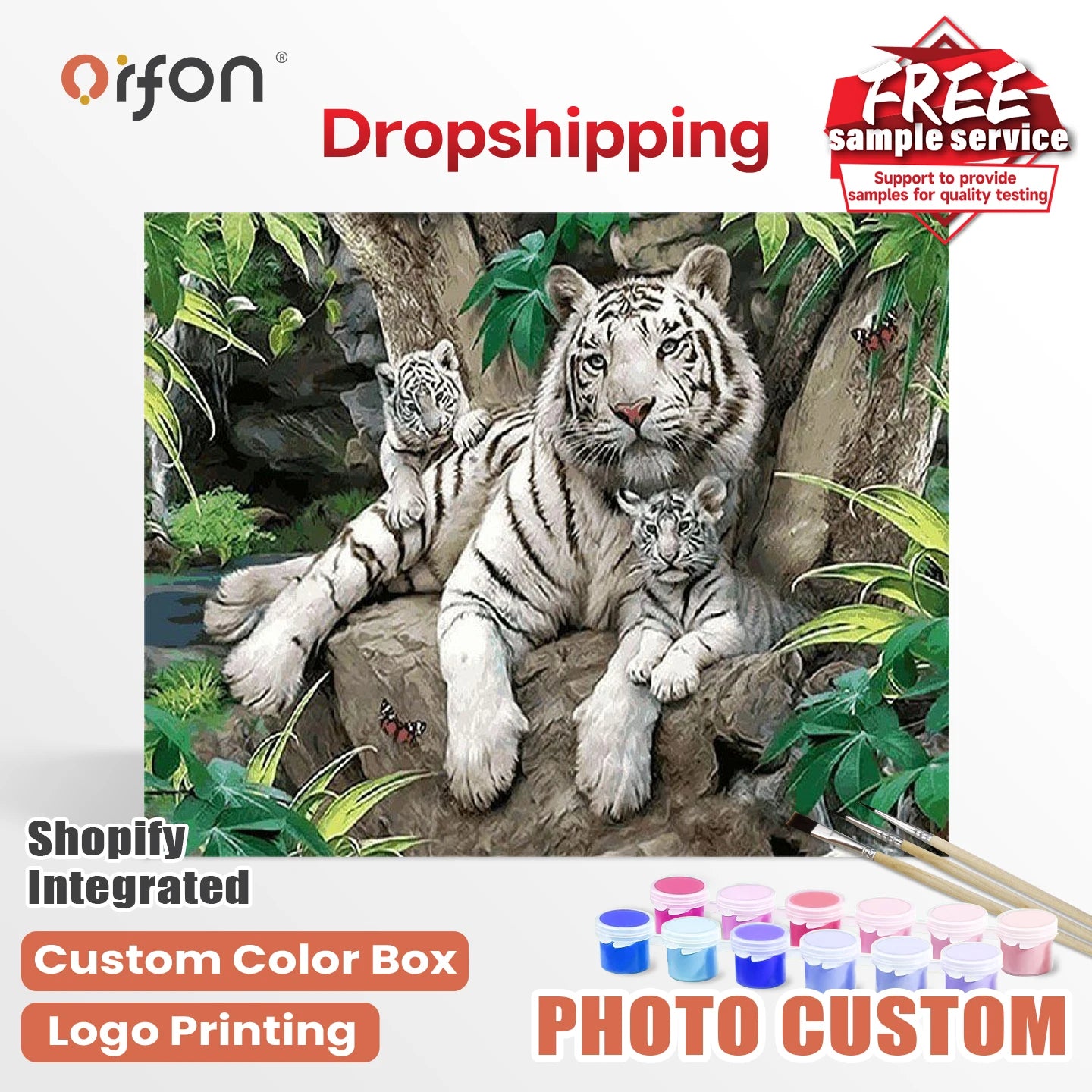 ORFON Dropshipping Paint by Numbers Kit for DIY Beginners Wholesale Acrylic Painting Forest White Tiger Gathering Place