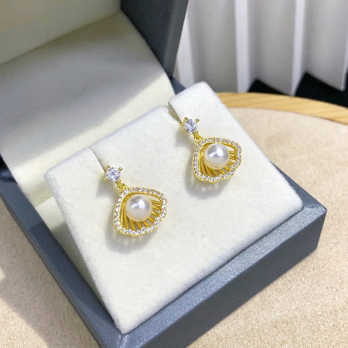 E2158 6-7mm DIY Natural Freshwater Pearl Charm Earrings Mounting Accessory 925 Sterling Silver Gold Plated  Jewelry for Women