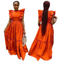 HK7449 Latest Design Summer Dresses Women Casual Elegant Ruffle Short Sleeve O-Neck A-line Long Maxi Dress for Ladies