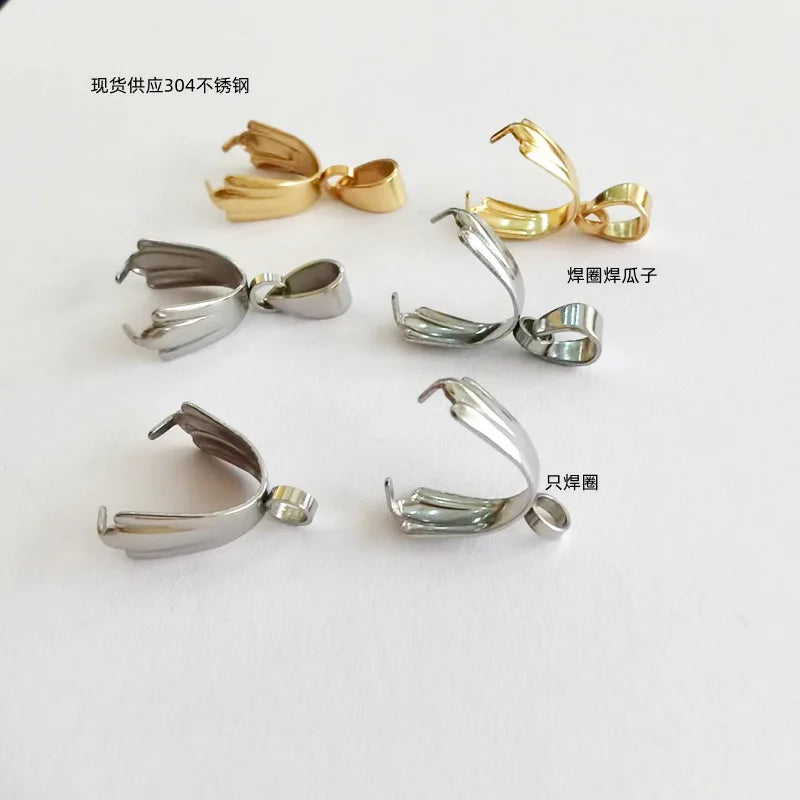 Stainless Steel Gold Plated Pendant Charm Pinch Bail Clasps Necklace Hooks Clips Connector Jewelry Accessories Clasp