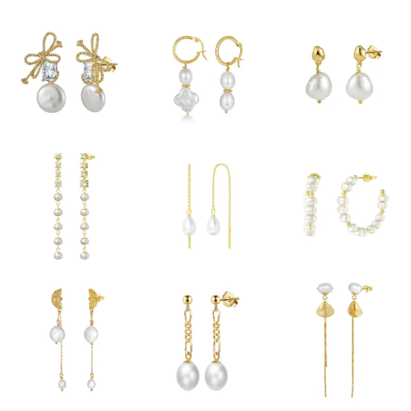 GPE-2 RINNTIN Gold Plated 925 Sterling Silver Stud White Cultured Freshwater Pearl Earrings for Women Girls