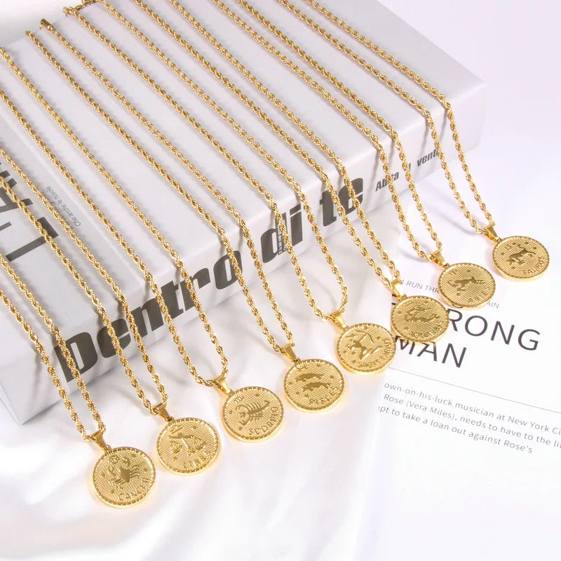 Aries Virgo Scorpio Libra Pisces Sagittarius Taurus Cancer Aquarius Capricorn Lion Gemini Stainless Steel 18K Gold Plated Trendy