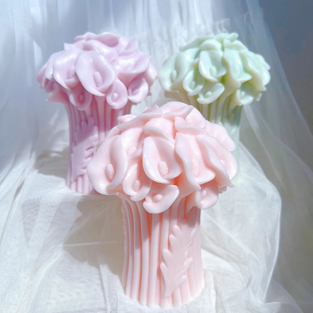 Table Decoration Daisy Flower Bouquet Candle Mold Luxury Unique Wedding Gift Calla Lily Floral Bouquet Pillar Silicone Mold