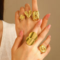 Fenyi Wholesale Exaggerated Trendy Women 18k Gold Plating  Stainless Steel Minimalist Geometric Curve Ring