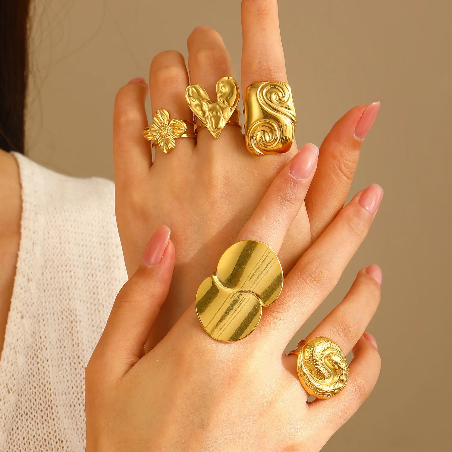 Fenyi Wholesale Exaggerated Trendy Women 18k Gold Plating  Stainless Steel Minimalist Geometric Curve Ring