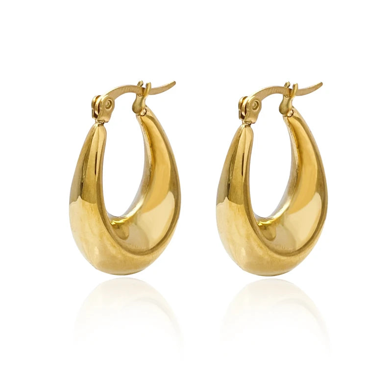Wholesale Custom Statement Hollow Out U Shaped Earrings 18k Gold Plated Stainless Steel Chunky Hoop Earrings