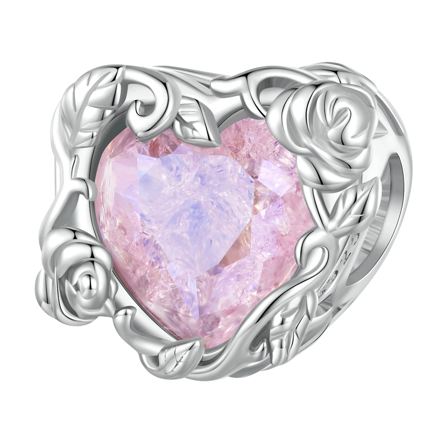 925 Sterling Silver Pink Glass Heart Rose Beads Women Fine Jewelry DIY Pendant Charms for Bracelet BSC836