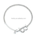 Big Initial B Pendant Curb Chain Women Bracelet Sterling Silver 925