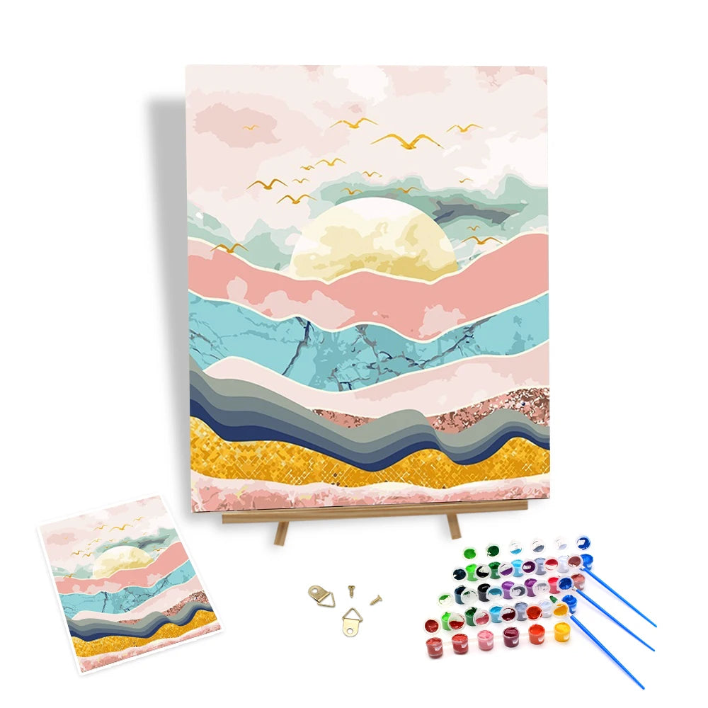 New Style Paint by Numbers Mountain Sunrise Oil Painting Handmade on Canvas Home Wall Decor Nice View Painting