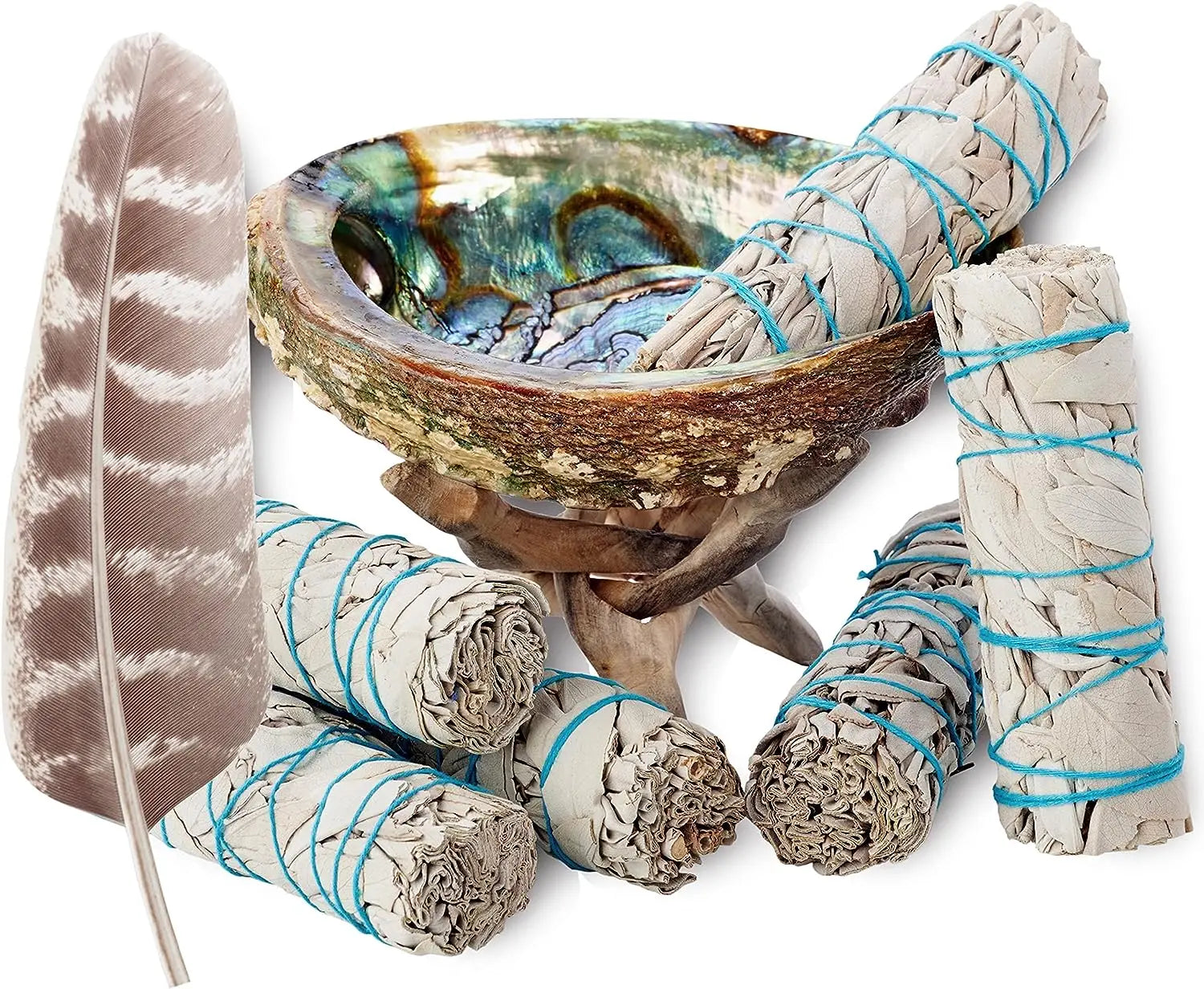 Bulk Sage Smudge Stick With Palo Santo Piritual Cleansing Feather Abalone Shell Tripod Stand Meditating Incense