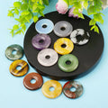 Hand Carved Crystal Donut Pendant/sphere Holder Natural Stone Round Circle Gemstone Donut for DIY
