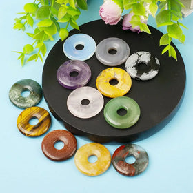 Hand Carved Crystal Donut Pendant/sphere Holder Natural Stone Round Circle Gemstone Donut for DIY