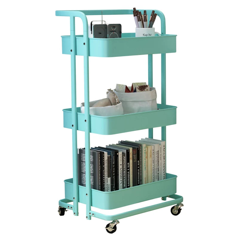 3-Layer Installation-free Storage Folding Cart Utility Rolling Storage Trolley Cart