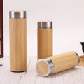 Hot Sale 500ml Double Wall Stainless Steel Natural Bamboo Water Bottle Heat Insulated Thermos Tea Flasks with Infuser