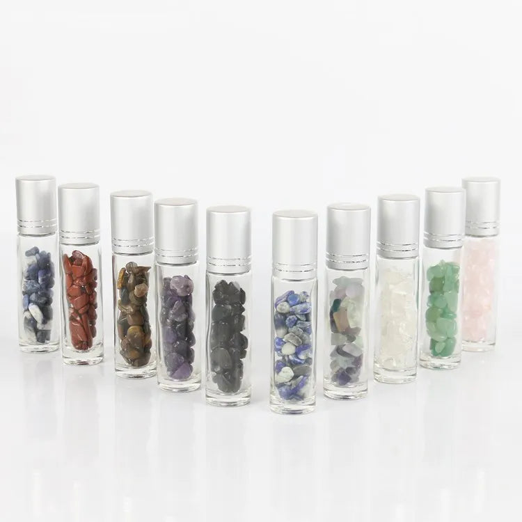 10ml Jade Roll on Glass Bottle Gemstone Essential Oil Roller Glass Bottle with Silver Cap