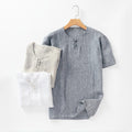 Designer Brand Men's 100% Linen Casual Vintage Oversized Short Sleeves Shirt Eco-Friendly Quick Dry Breathable Collarless