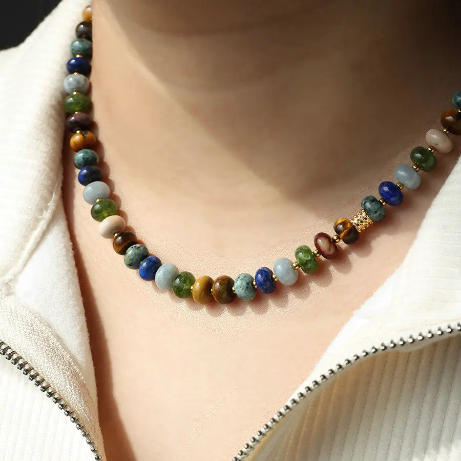 Trendy Semi-precious Gemstone Necklace Abacus Tiger Eye Aquamarine Stone Bracelet Dainty Lapis Lazuli Beaded Jewelry for Women