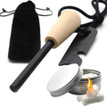 Emergency Fire Starter Kit Ferro Rod with Waxed Fire Plugs Cotton Tinder Packed in Black Carry Pouch