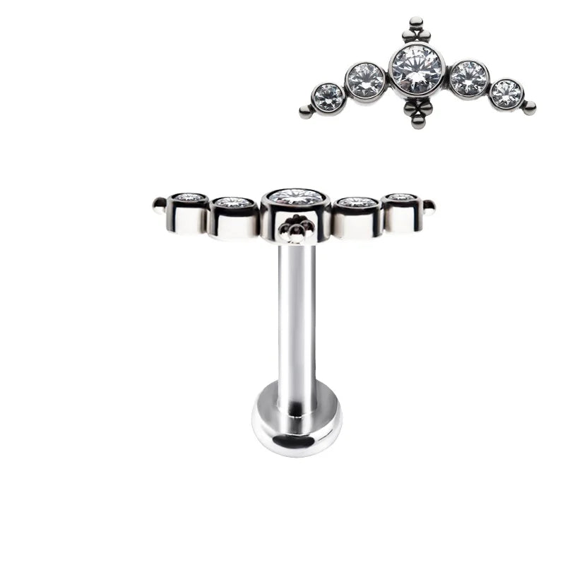 Hot ASTM F-136 Titanium CZ Blaze Set With Tri-bead Cluster Tops Labret Lip Stud Body Piercing Jewelry for Women
