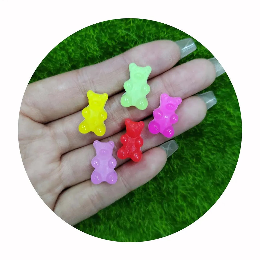 100Pcs Colorful Gummy Bear Cabochons With White Back Flatback Resin Bear Candy Beads Charms 18x11 for Nail Art & Jewelry Making