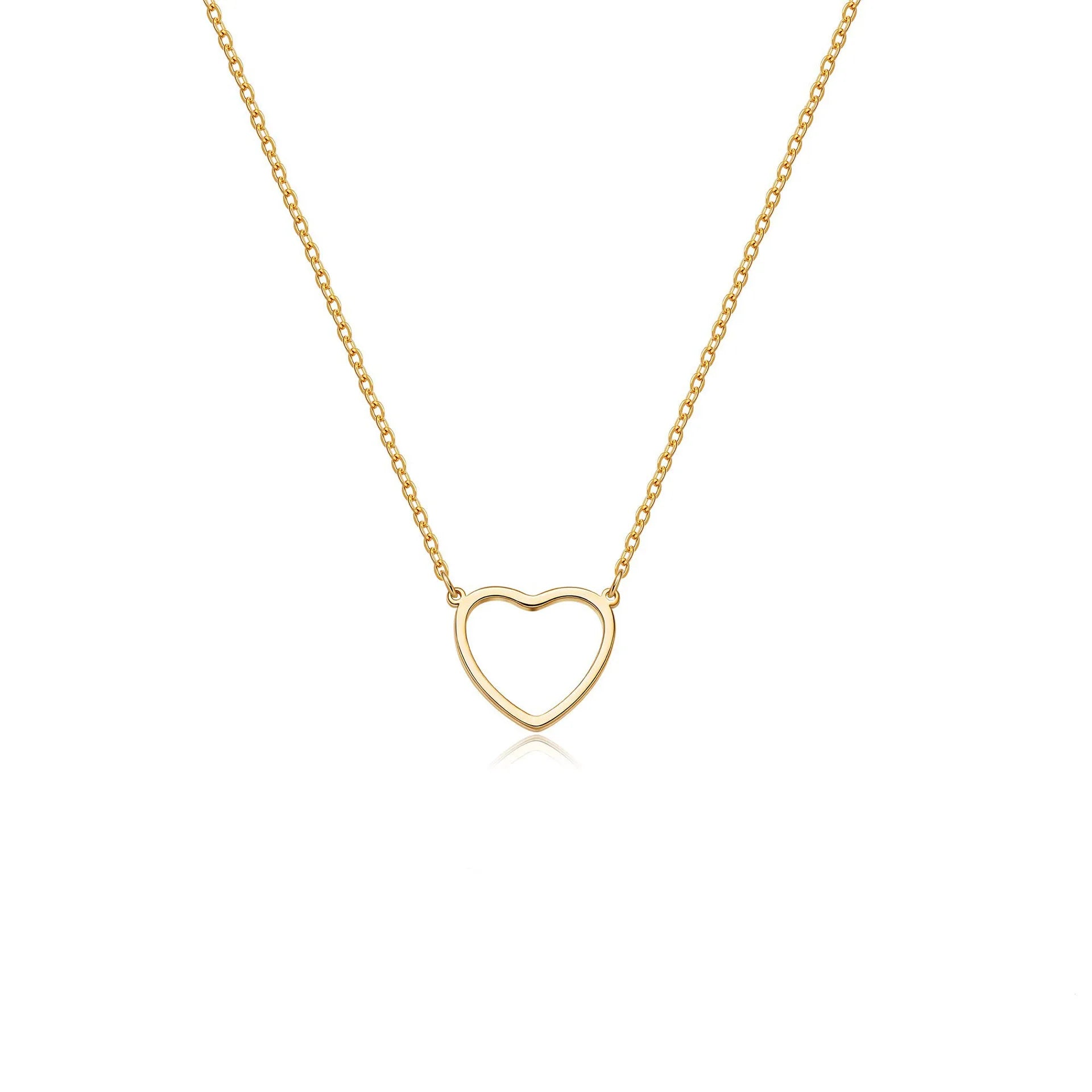 Stylish Chic Refined Mini 14k Gold Heart Heart Necklace Women Hollow Stainless Steel Heart Necklace