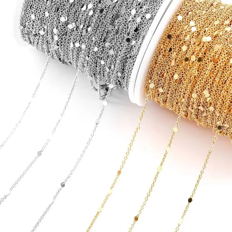 1 Metres/strip KC Gold/Rhodium Plated Spacer Disc Copper Chain for Jewelry Making DIY Necklace Chains Foot Chain Accessories Y8