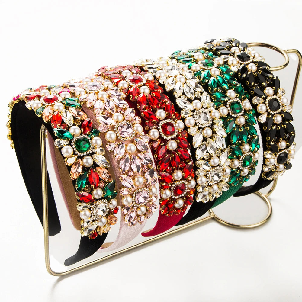 Euro-american Colorful Rhinestone Hair Ribbons Baroque Sparkling Diamond Vintage Diademas Exquisite Multicolour Kids Accessories