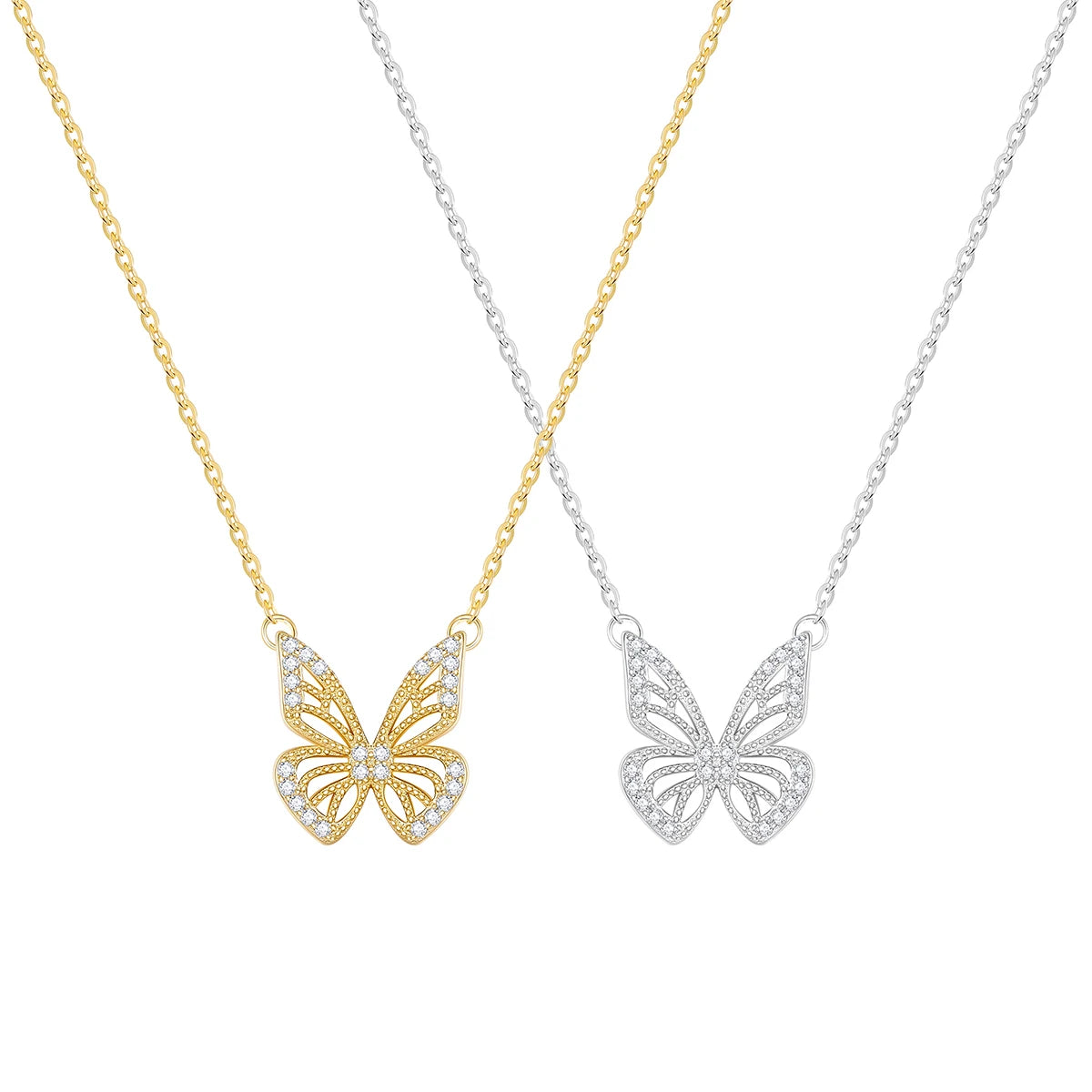 OAHLAN Women'S 925 Sterling Silver 18K Gold-Plated Butterfly Pendant Necklace with Zirconia  Fashion Jewelry