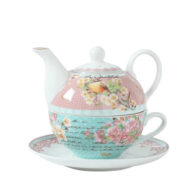 Tea Pot and Cup for One Person Tea for One Set Coffee Sevring Decal Ceramic Teapot and Cup Set Tea Set Cup Vintage Tea Cups