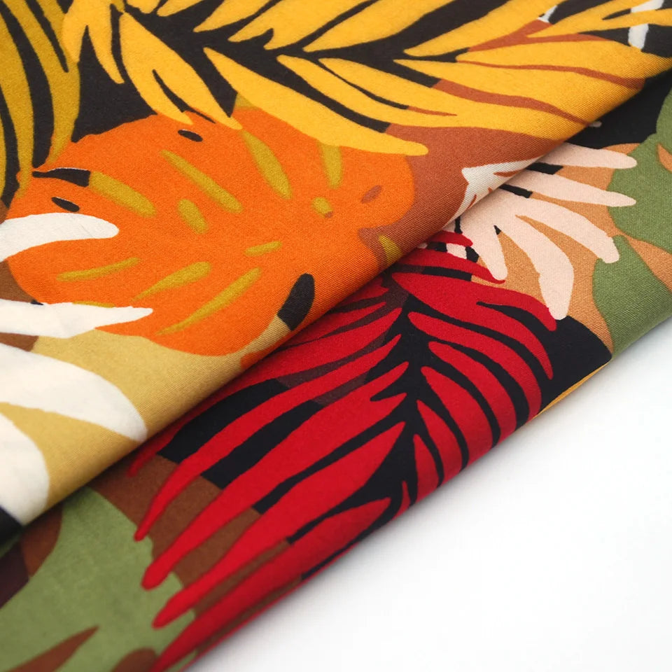Custom Hawaiian Tropical Plants Designs 100% Viscose Rayon  Poplin Printed Challis Fabric for Women Dress