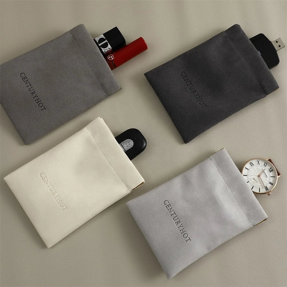 PUPPYSEW Wholesale 9*12cm Microfiber Automatic Closed Shrapnel Bag Cosmetic Lipstick Makeup Package Bag Jewelry Pouch WIth logo