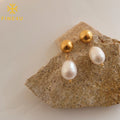 Trend Women Fashion Jewelry Elegant Ladies Stainless Steel Drop Natural Freshwater Gold Pearl Earrings