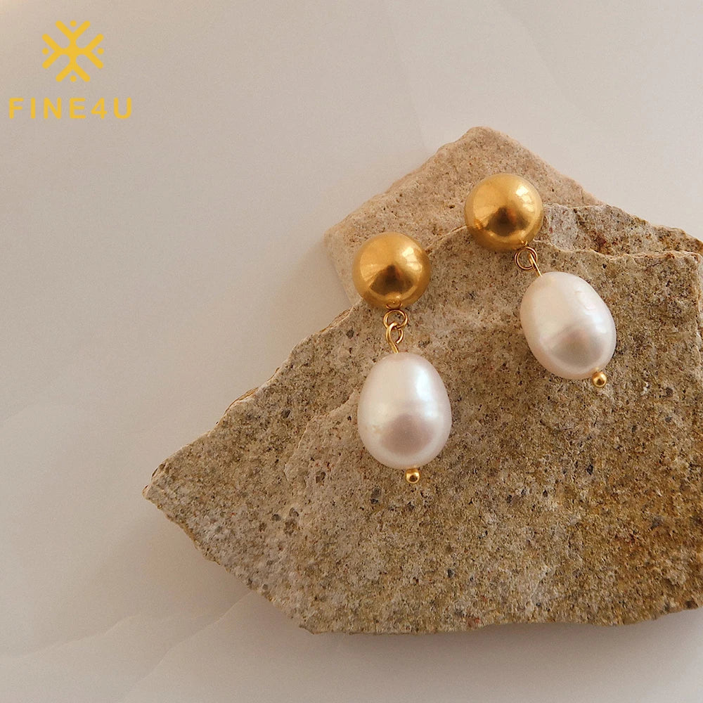 Trend Women Fashion Jewelry Elegant Ladies Stainless Steel Drop Natural Freshwater Gold Pearl Earrings