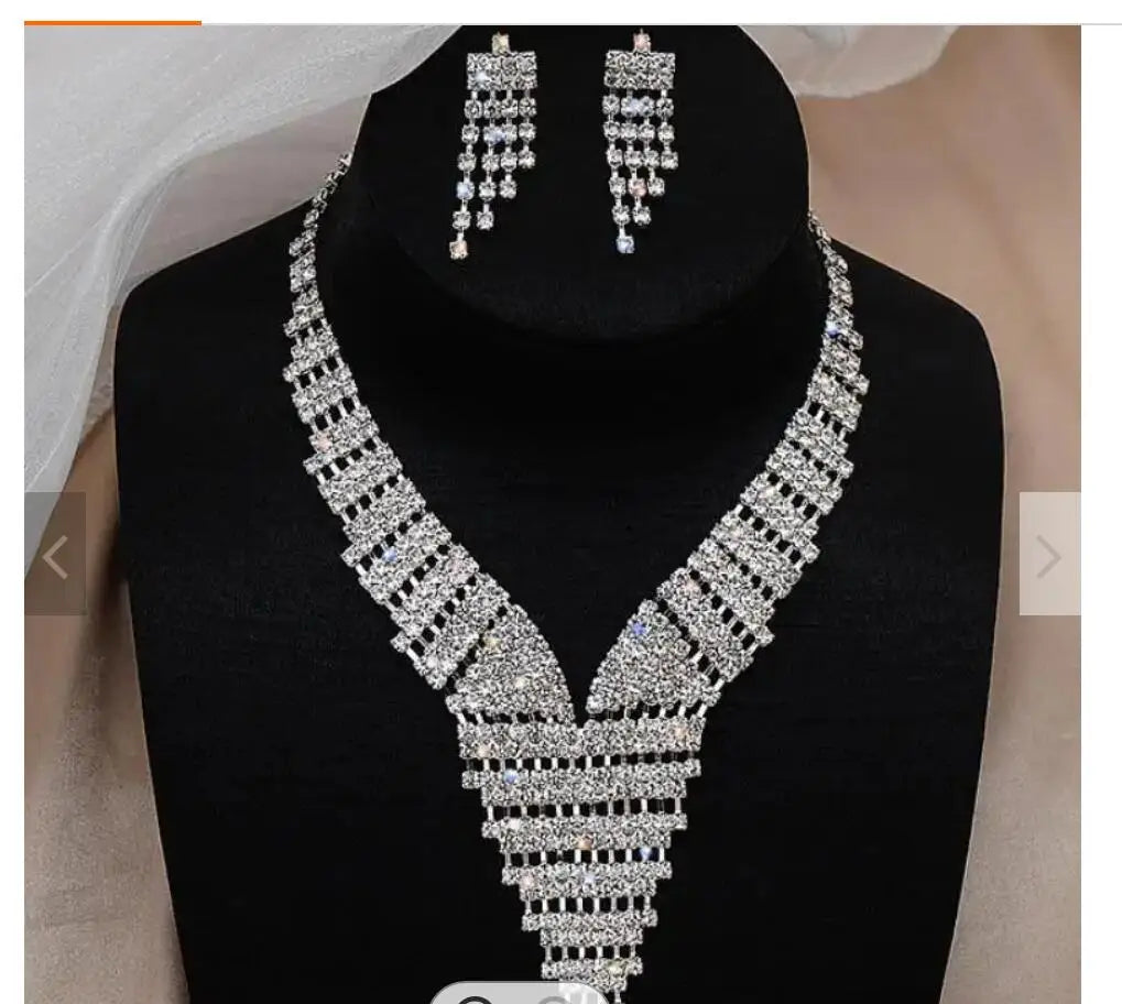 JXTL21022 Fashion Bridal Jewelry Set Rhinestones Necklace Earrings Set Wedding Jewelry Sets Wholesale