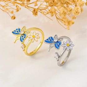 Fashion Women Butterfly Daisy Opening Adjustable Ring Jewelry Retro Fashion Flower Index Finger Ring