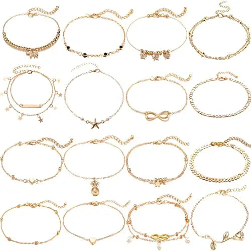 2025 Newest Bohemia Heart Star Elephant Flower Anklets Set for Women