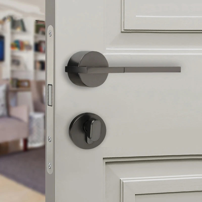 EUROPEAN Gun Metal Cylindrical Base Solid Zinc Alloy Handle Lock Interior Door High Security Privacy Silent Lockset