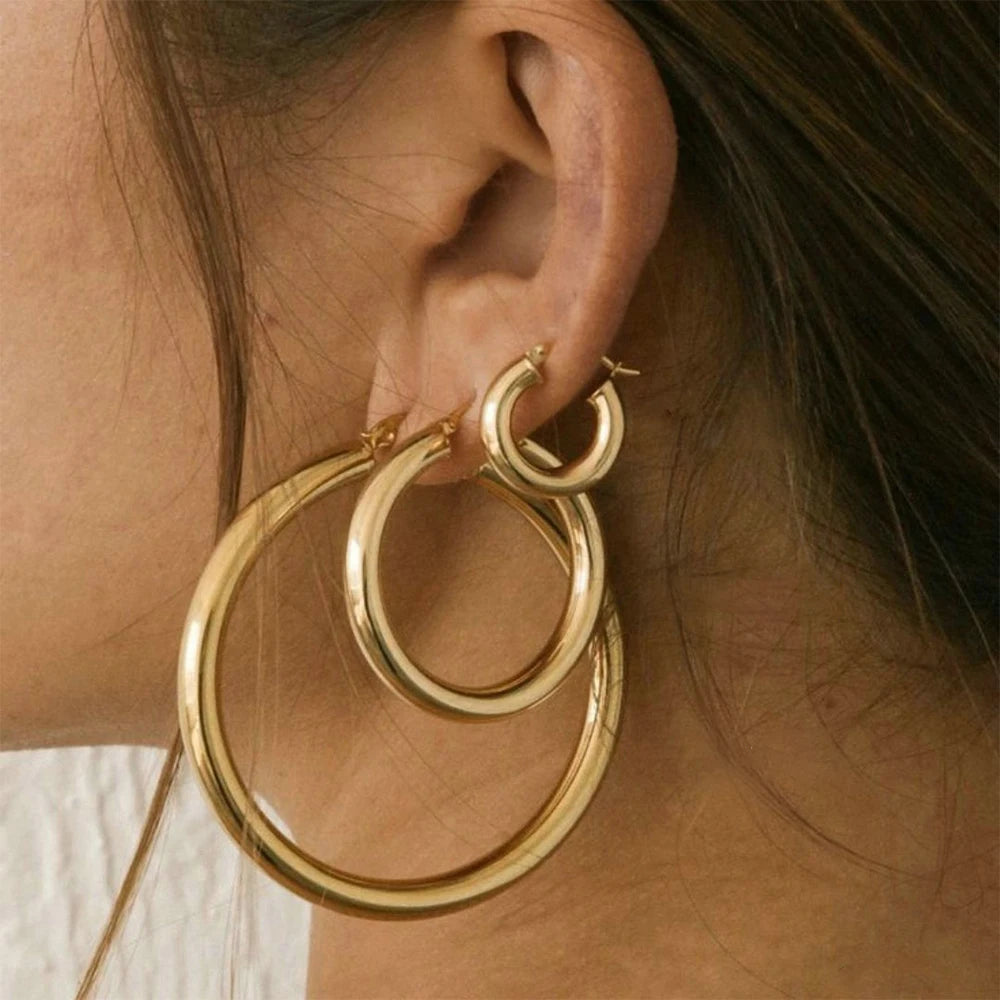 EManco Chunky 4MM Thick Gold Stainless Steel Round Huggie Hoop Earrings 18K Gold Plated Earring Women Jewelry Wholesale