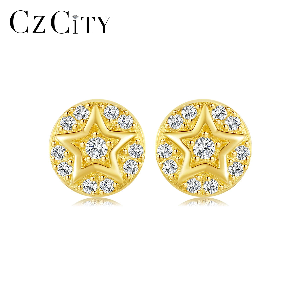 CZCITY Earing Women Round Zirconia Jewelry Cubic Fashion Zircon Star Stud Cz Hot Selling Cute Earrings