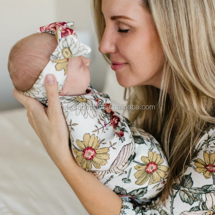 Bamboo Maternity Matching Bath Robes Gown and Swaddle Blanket Set