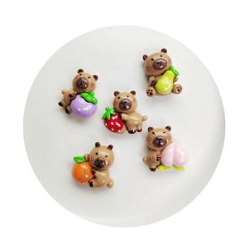 New Mini Cartoon Fruit Bear Flatback Resin Cabochons Strawberry Orange Peach Brown Bear Slime Beads DIY DIY Jewelry Craft Decor