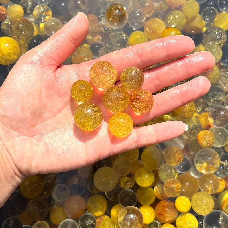 Home Furnishing Energy Natural Rutilated Crystal Ball Gold Rutilated Quartz Sphere Meditation Golden Rutile Bracelet Bead