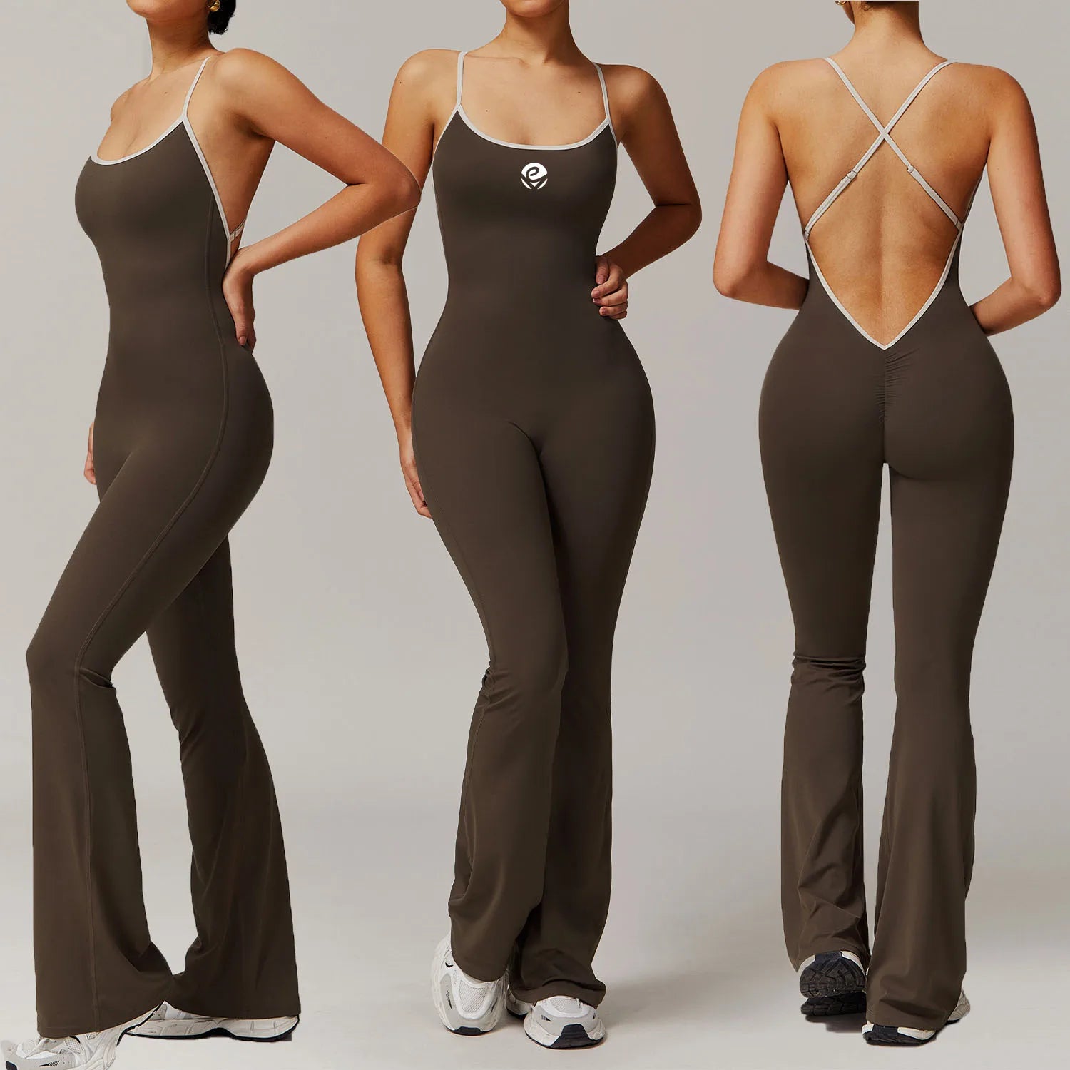 Women's Sportswear Yoga Outfit Custom Fitness Bodysuit With Flare Pants One Piece Woman Rompers Workout Playsuit Sports Jumpsuit